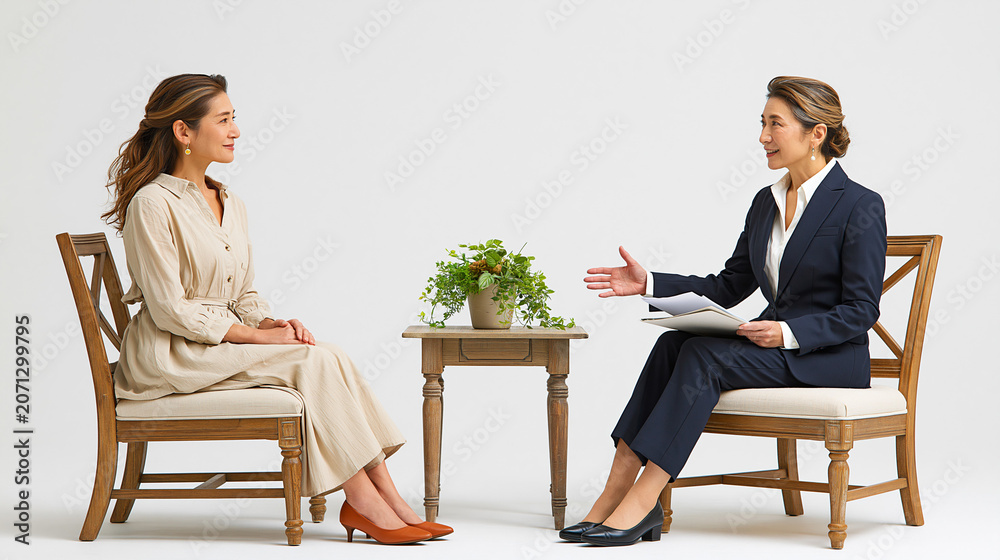 Obraz premium Job Interview Success: A professional interviewer extends a hand in greeting to a poised candidate during a job interview, symbolizing opportunity and a promising start.