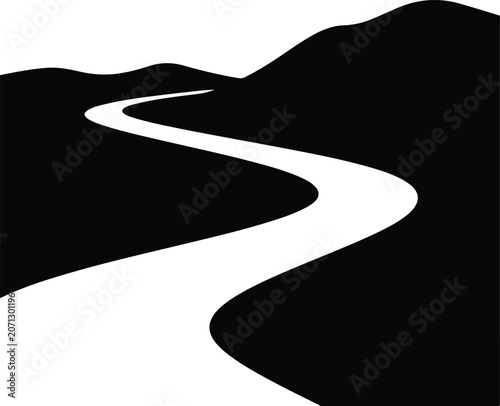 Bild auf Leinwand Silhouette vector winding path through abstract hilly landscape road design