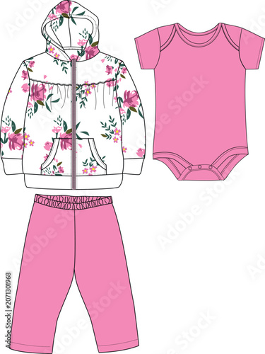 girls hoodie with bodysuit pant  t shirt print illustrations design