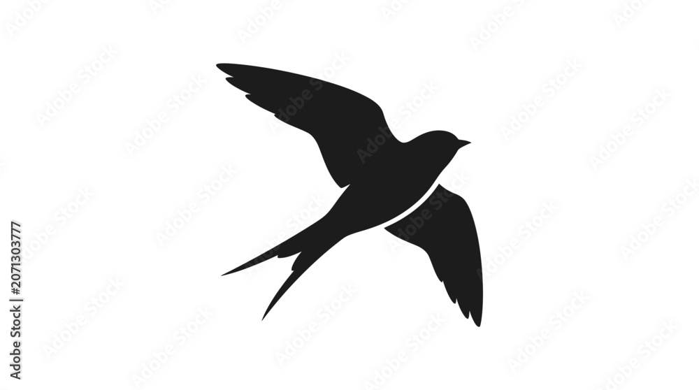Obraz premium Black bird in flight silhouette.
