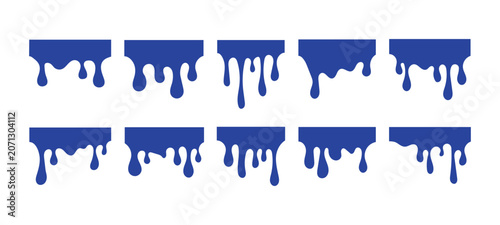 Collection of blue paint drips isolated on white background for creative graphic design asset projects