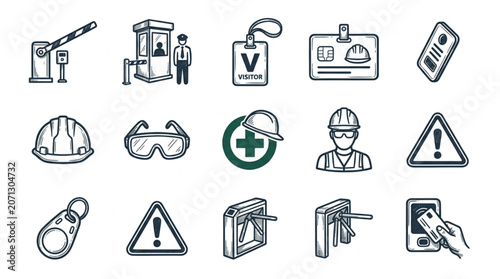 Collection of Security and Safety Icons for Access Control and Protection.
