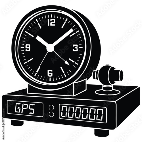 Slika na platnu Gps timekeeping digital instrument with analog clock face on white display