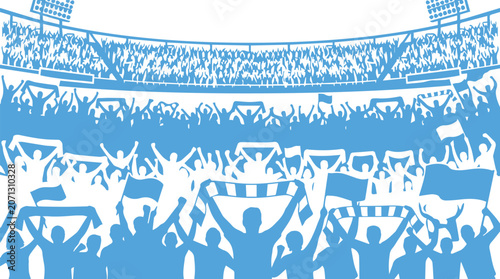 Bild auf Leinwand Blue monochrome graphic illustration of sports fans cheering in a large stadium