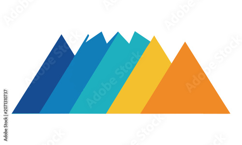 Abstract mountain range logo mark with overlapping triangular peaks and a flat color transition from deep blue to bright orange geometric stability concept