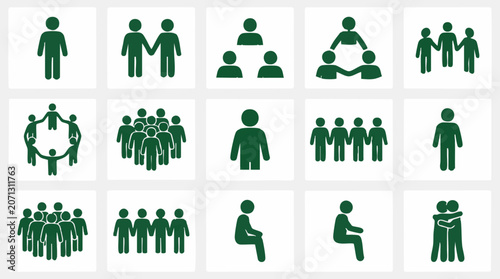 Vector icons of people, groups, social connection, and teamwork