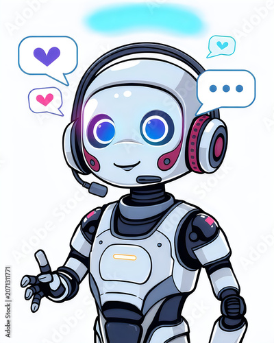 Cute AI Chatbot Robot Avatar Cartoon Character with Speech Bubbles