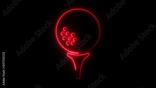 Glowing neon Golf ball icon isolated on black background. Golf equipment or accessory. 4K Video