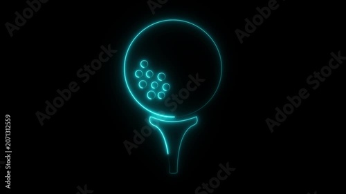 Glowing neon Golf ball icon isolated on black background. Golf equipment or accessory. 4K Video