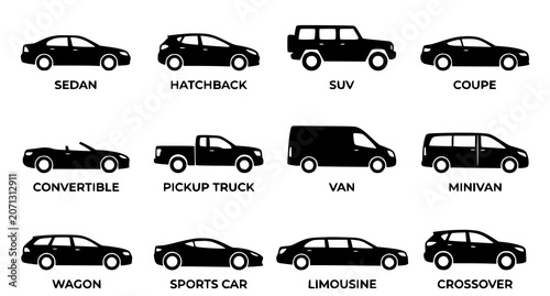 Foto Car types and styles silhouette illustrations
