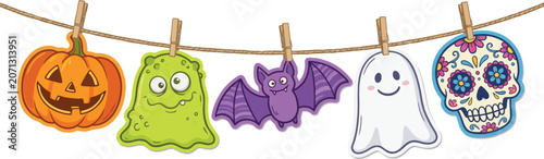 Cute Halloween Character Garland Bunting Vector Element