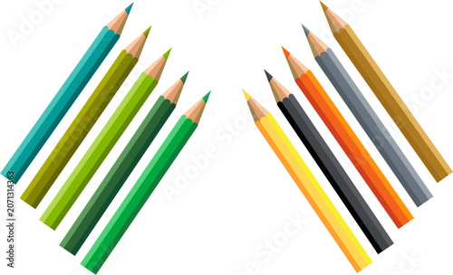 Set of colorful pencils arranged on white background