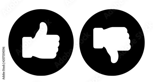 Tableau sur toile Like and dislike icons in black circles social media feedback symbols