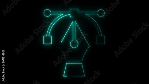 glowing neon Pen tool icon isolated on black background. symbolizing graphic design, digital art creation and path editing. 4k video animation.