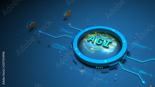 AGI Core Network Connecting Secure AI Governance System Vector Illustration Design