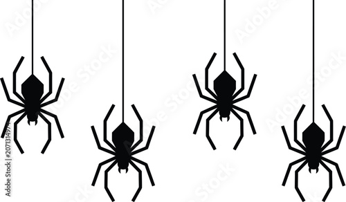 Cuadro en lienzo Hanging Spiders Black Silhouette Halloween Design Element