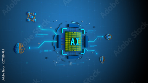 AI Processor Chip Connecting Intelligent Network System Vector Illustration Design