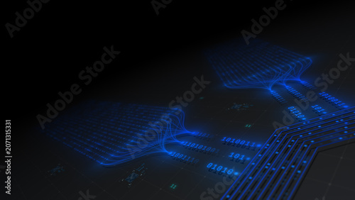 AI Neural Network Data Flow Convergence Processing System Vector Illustration Design