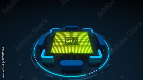 AI Microchip Core Processing Unit in Futuristic Digital System Vector Illustration Design