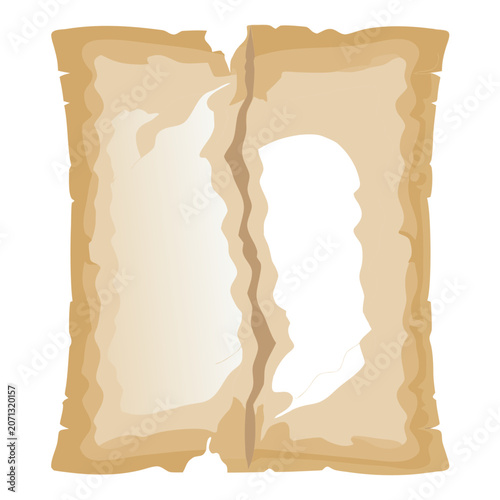 Torn open paper parchment page old burnt ripped aged texture antique vintage empty document sheet.