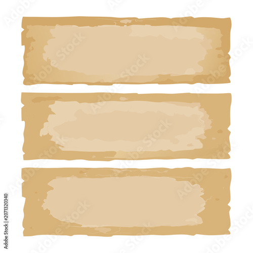 Old grunge paper sheets in horizontal rectangular forms on transparent background isolated object, empty design, vector.