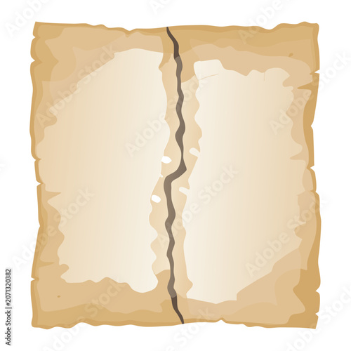 Old grunge paper sheet in book form with torn edges on transparent background isolated object, vector illustration.