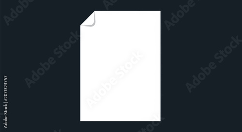 Blank white vertical sheet of paper with a curled top-left corner detail, isolated on a dark navy blue background, minimalist document template or letterhead mockup design.