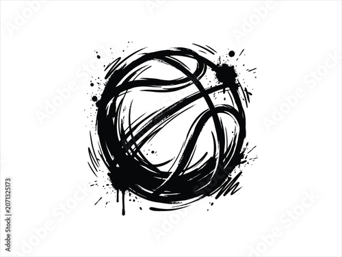 Basketball ball illustration with artistic ink splash and grunge brush strokes, vector graphic