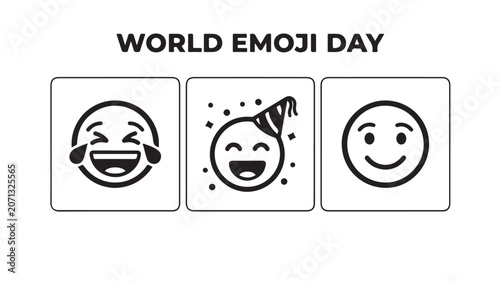 World Emoji Day Celebration Faces with Party Popper and Winking Expression Vector