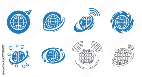 Global communication and logistics network globe icons