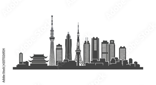 Modern tokyo skyline silhouette with iconic towers and skyscrapers