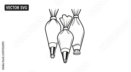 Set of pastry piping bags with different decorating tips