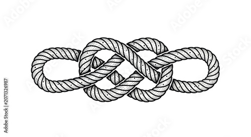 Decorative nautical rope knot symbol in vintage hand drawn style