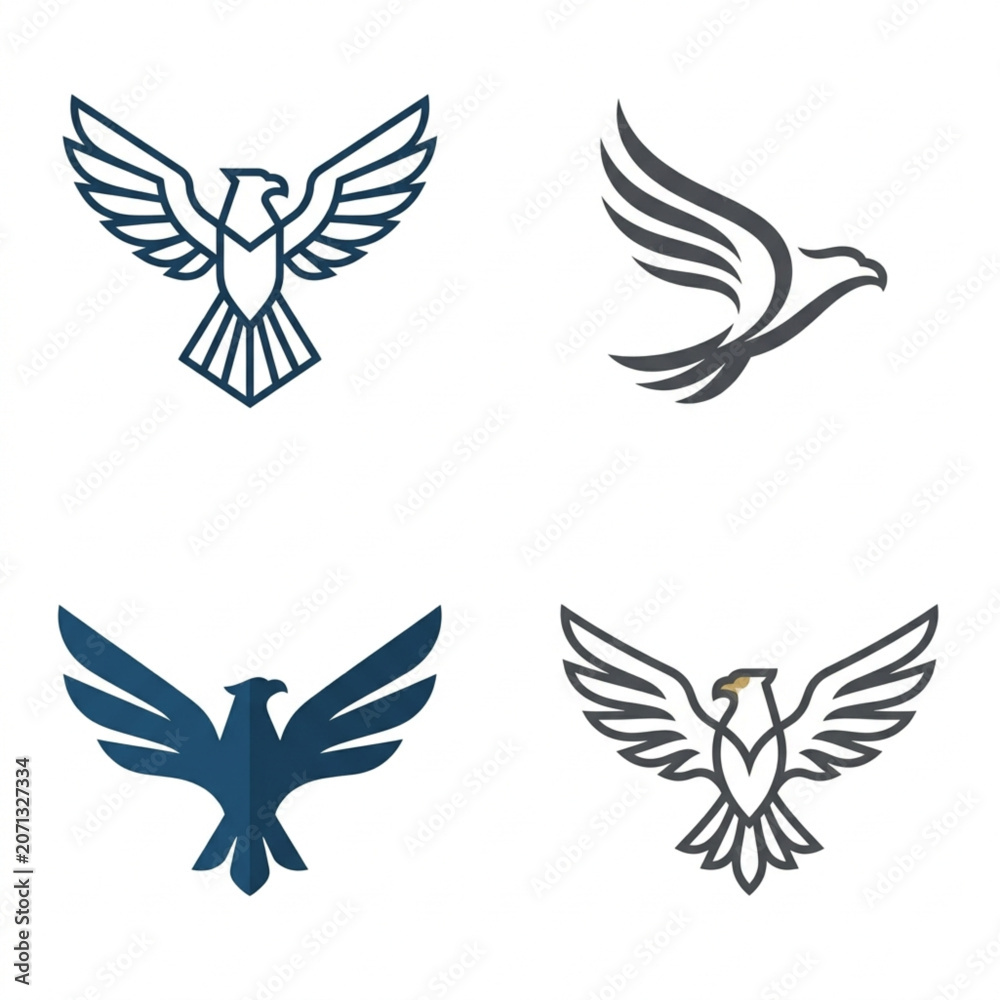 Obraz premium Eagle Hawk Bird Logo Set Vector Blue Gray Minimalist Corporate Icon