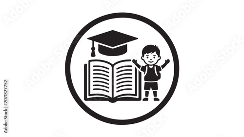 Student Boy Graduation Cap and Book Circle Vector Icon for Education