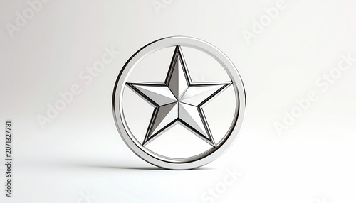 A Polished Silver Star Emblem Set Within a Circular Frame.