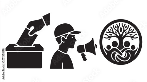 Megaphone and Ballot Box Silhouette Vector with Tree Logo for Eco Activism