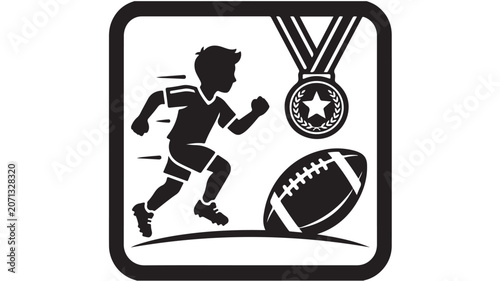 Football Champion Silhouette Vector with Running Boy and Winner Medal