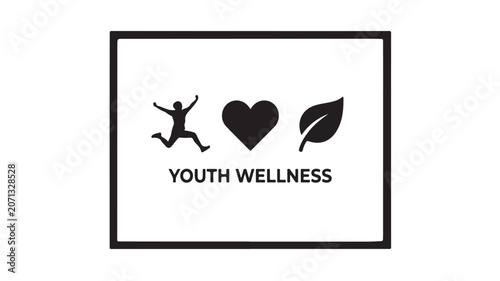 Youth Wellness Logo with Silhouette of Happy Jumping Person Heart and Leaf Icon