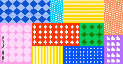 Colorful Memphis Geometric Pattern Background with Retro Pop Art Shapes Collection