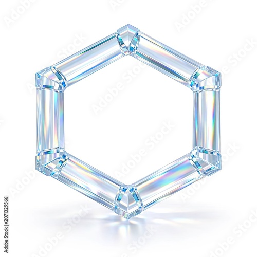 Hexagonal frame made of clear baguette cut diamonds luxury jewelry design element for high-end branding and advertising isolated on white