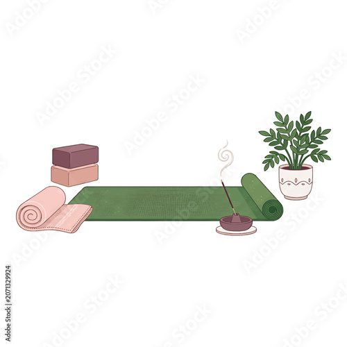 Yoga mat with wellness items indoors.