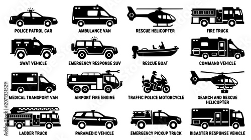 Photos Emergency public safety and tactical rescue vehicle silhouette vector set featur