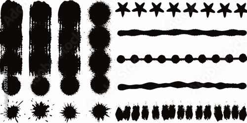Foto Black spray paint strokes and splatters a vector illustration on a white backgro