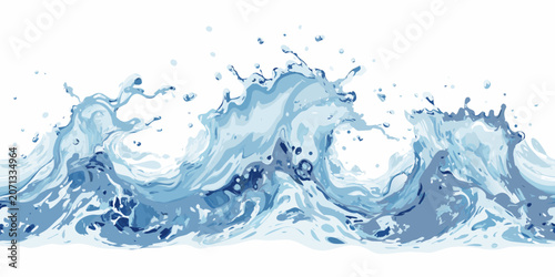Foto Blue water splash illustration with dynamic curves and white foam on a white bac