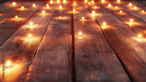 Warm Glow of Candles on Rustic Wooden Planks
