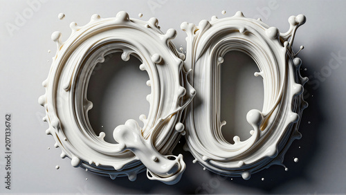 Abstract 3D render of swirling white liquid splashes forming circular shapes on grey background