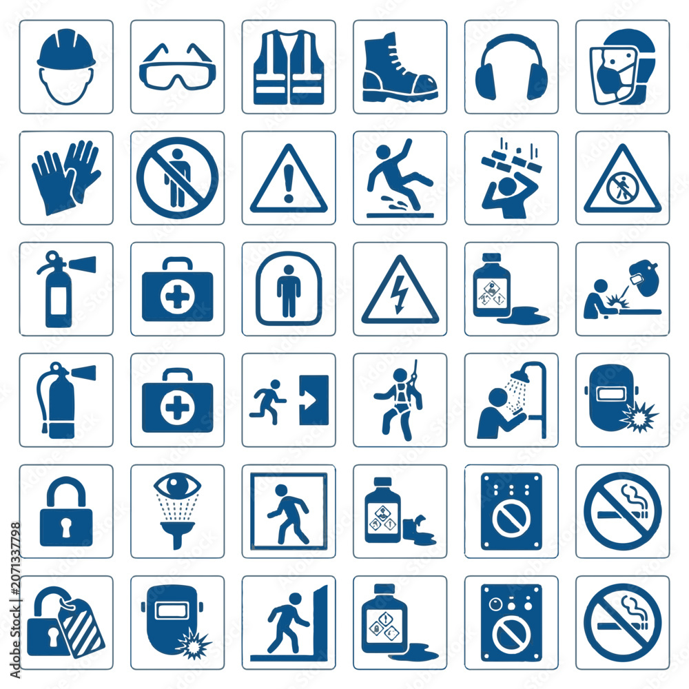 Fototapeta premium Safety and Health Warning Signs Collection for Industrial Workplace Hazard Identification