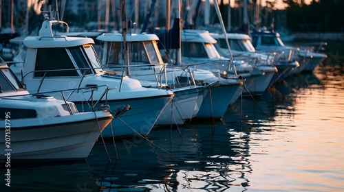 A dramatic coastal harbor scene featuring anchored boats dynamic geometric patterns and the interplay of warm and cool tones