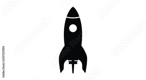 Black rocket ship silhouette against a white background silhouette